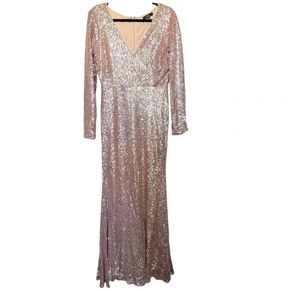 capture the moon rose gold long sleeve sequin maxi dress NWT Lulus Capture the Moon Rose Gold Long Sleeve Sequin Maxi Dress